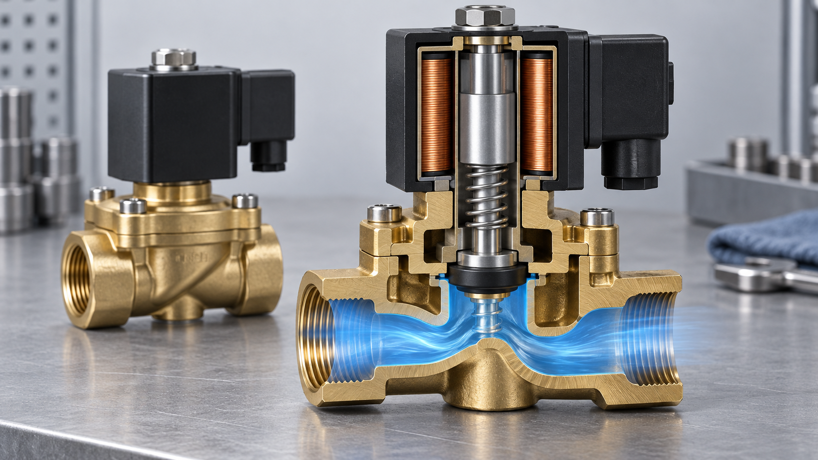 Cutaway view of a general-purpose solenoid valve architecture